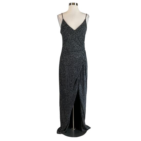 Betsy & Adam Black Metallic Column Gown Size 12 Sleeveless Thigh Slit Formal - Picture 1 of 12